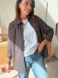Chemise femme imprimé marron et beige strass argentés – SOFIA – photo 4