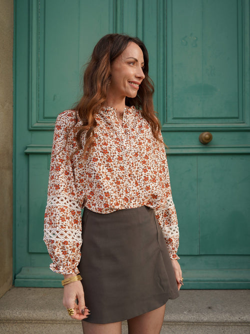 Chemise fleurie à empiècements dentelle – CHEMISE MAURINE – TAMASHOP
