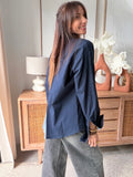 Chemise marine dos ouvert détails rayés bleu et blanc – MAELIA – photo 3