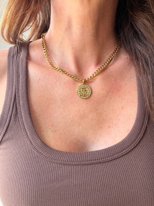 Collier double rang doré pendentif médaillon rond – ZOE – photo 3