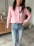 Gilet femme rose pâle col rond détails fleuris – SOLINA – photo 1