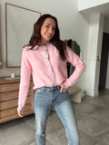 Gilet femme rose pâle col rond détails fleuris – SOLINA – photo 3