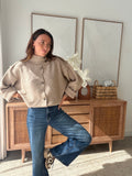 Gilet grosse maille côtelée camel col montant boutonné – DORINE – photo 1