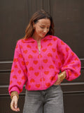 Gilet maille douce fuschia imprimé cœurs – CAMILIA – photo 4