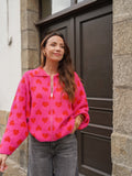 Gilet maille douce fuschia imprimé cœurs – CAMILIA – photo 6