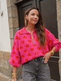 Gilet maille douce fuschia imprimé cœurs – CAMILIA – photo 8