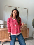 Gilet rayé rouge et rose pâle col rond boutonné – MAEVA – photo 3