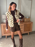 Gilet sans manches écru à pois chocolat poches – LOUISE – photo 3