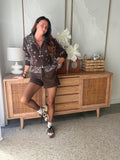 Gilet zippé imprimé bandana chocolat col montant – SORAYA – photo 1