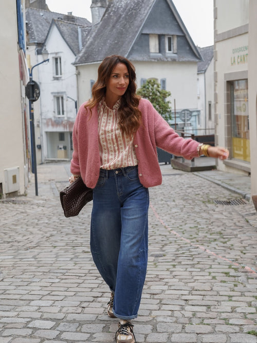Jean bleu coupe ample taille haute délavé – CHRISSY – photo 1