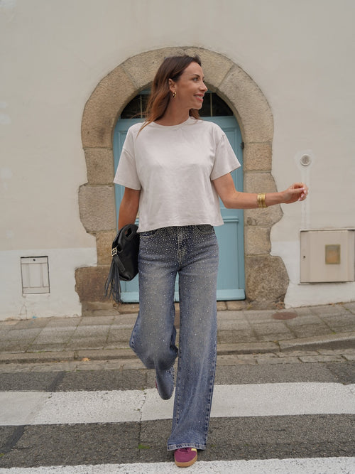 Jean droit taille haute détails strass – VALOU – photo 10