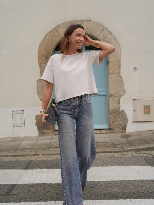 Jean droit taille haute détails strass – VALOU – photo 2