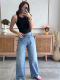 Jean femme denim coupe large fermeture asymétrique – SERENA – photo 1