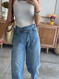 Jean femme denim coupe large fermeture asymétrique – SERENA – photo 2