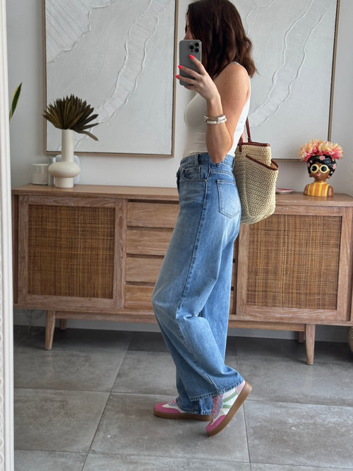 Jean femme denim coupe large fermeture asymétrique – SERENA – photo 3