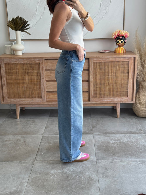 Jean femme denim coupe large fermeture asymétrique – SERENA – photo 4