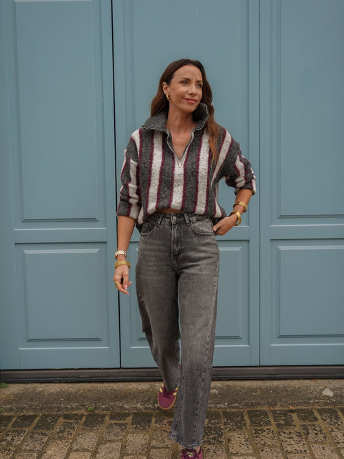 Jean large taille haute délavé gris – CAPUCINE – photo 1