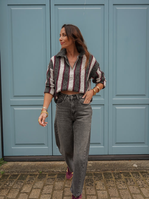Jean large taille haute délavé gris – CAPUCINE – photo 4