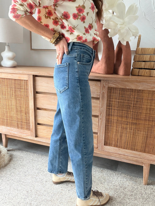 Jean mom bleu denim taille mi-haute 4 vraies poches – ELISE – photo 2