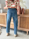 Jean mom bleu denim taille mi-haute 4 vraies poches – ELISE – photo 3
