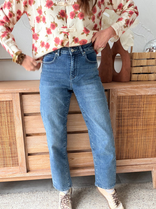 Jean mom bleu denim taille mi-haute 4 vraies poches – ELISE – photo 4