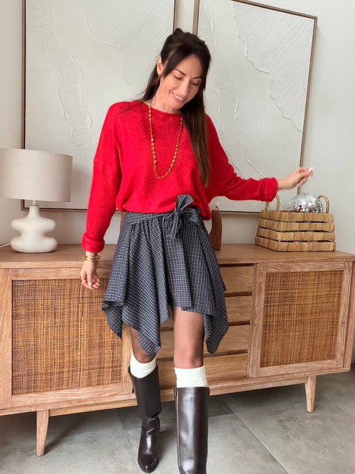 Jupe short à carreaux marine lien à nouer taille élastique – MARINA – photo 1