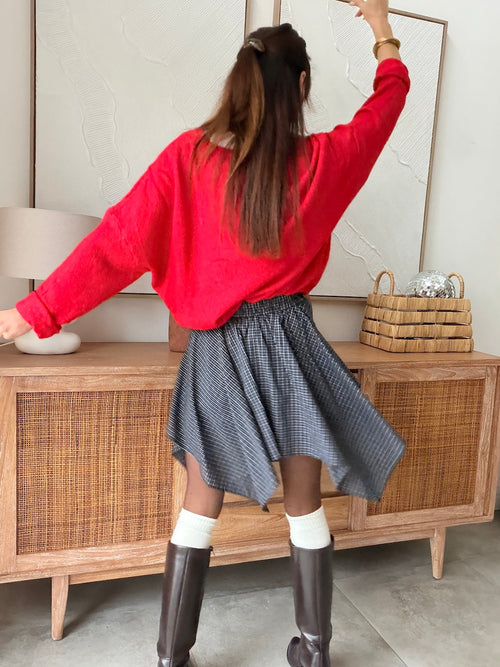 Jupe short à carreaux marine lien à nouer taille élastique – MARINA – photo 2