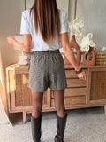 Jupe short à carreaux marron et beige lien à nouer – DORY – photo 3