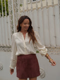 Jupe-short femme bordeaux et chocolat zippée – LEONIE – photo 1
