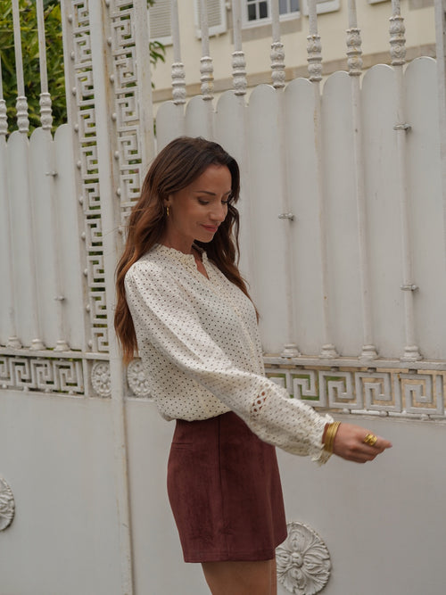Jupe-short femme bordeaux et chocolat zippée – LEONIE – photo 2