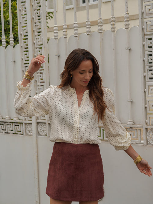 Jupe-short femme bordeaux et chocolat zippée – LEONIE – photo 3