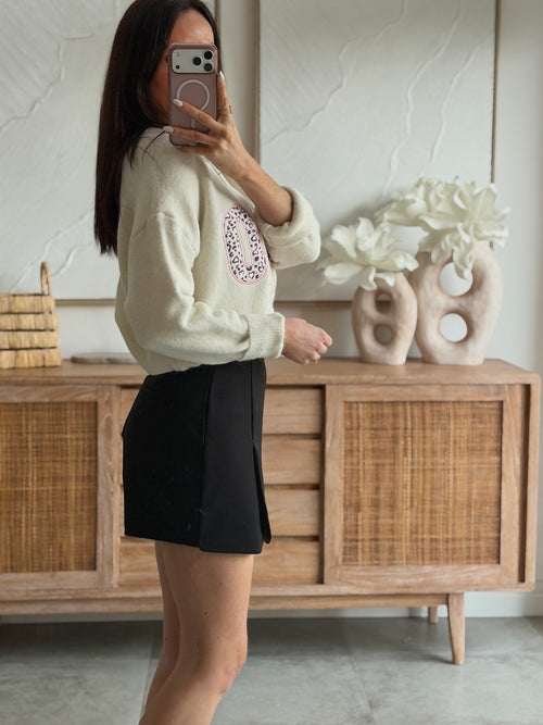 Jupe short noire fendue devant zip côté coupe féminine – NOLI – photo 2