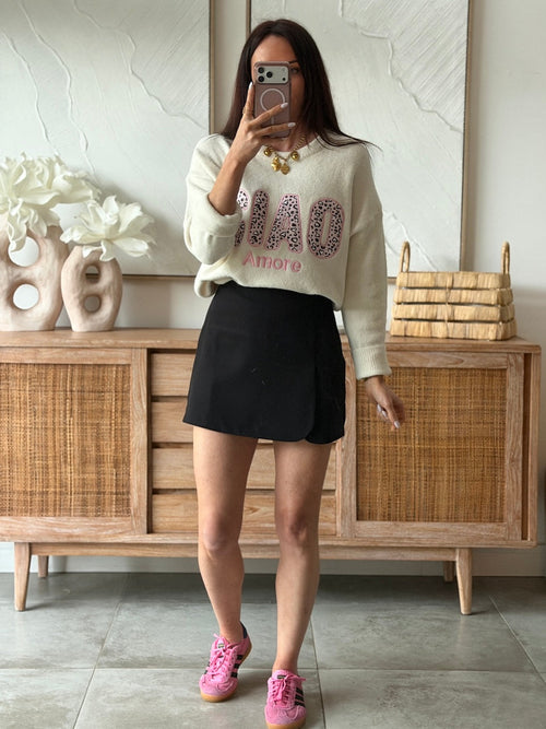 Jupe short noire fendue devant zip côté coupe féminine – NOLI – photo 3