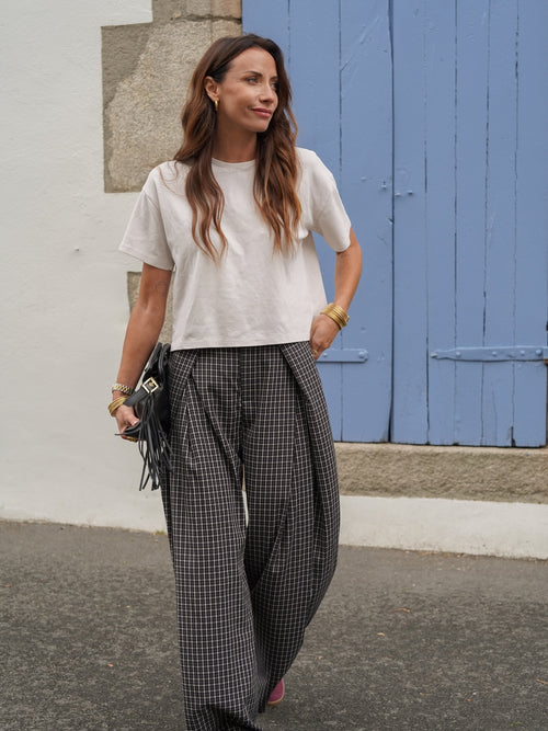 Pantalon à carreaux coupe droite taille élastiquée – ROBY – photo 7
