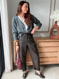 Pantalon ballon effet simili cuir chocolat – AYLA – photo 3