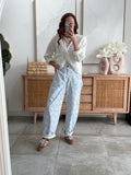 Pantalon fluide coupe ballon bleu et blanc 2 poches – FLORA – photo 3