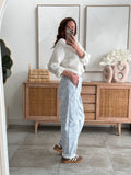 Pantalon fluide coupe ballon bleu et blanc 2 poches – FLORA – photo 4