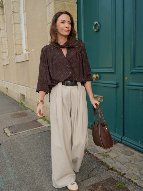 Pantalon large beige – PANTALON AZIA BEIGE – TAMASHOP – vue 6