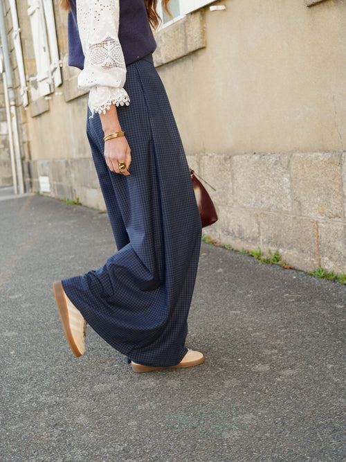 Pantalon palazzo à carreaux marine – PANTALON LEON MARINE – TAMASHOP – vue 10