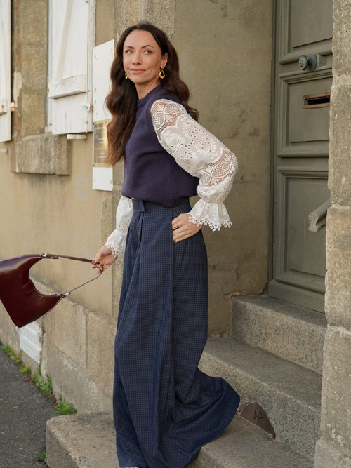 Pantalon palazzo à carreaux marine – PANTALON LEON MARINE – TAMASHOP