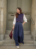 Pantalon palazzo à carreaux marine – PANTALON LEON MARINE – TAMASHOP – vue 6
