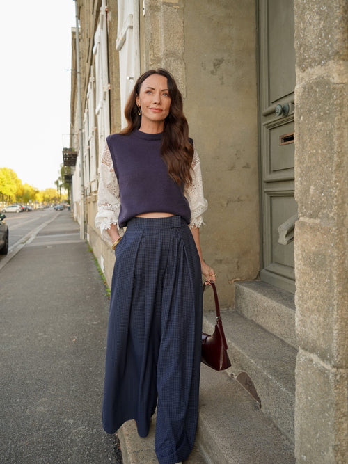 Pantalon palazzo à carreaux marine – PANTALON LEON MARINE – TAMASHOP – vue 8