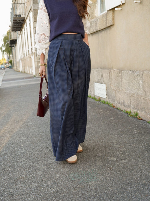Pantalon palazzo à carreaux marine – PANTALON LEON MARINE – TAMASHOP – vue 9