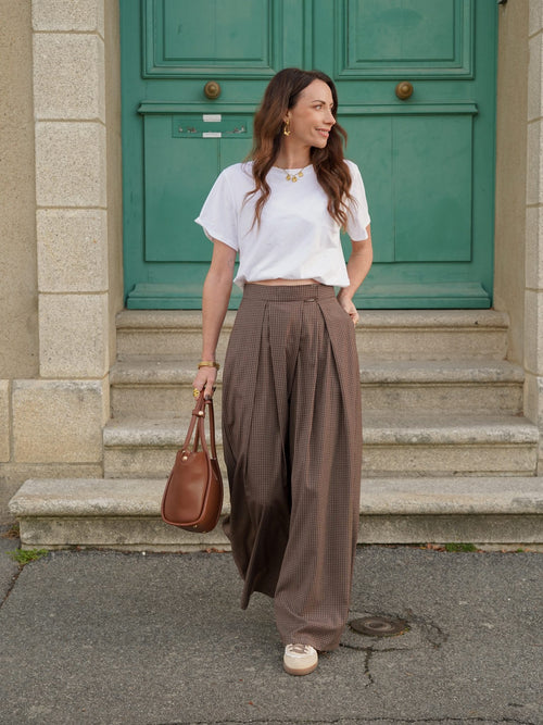 Pantalon palazzo à carreaux marron – PANTALON LEON MARRON – TAMASHOP – vue 16