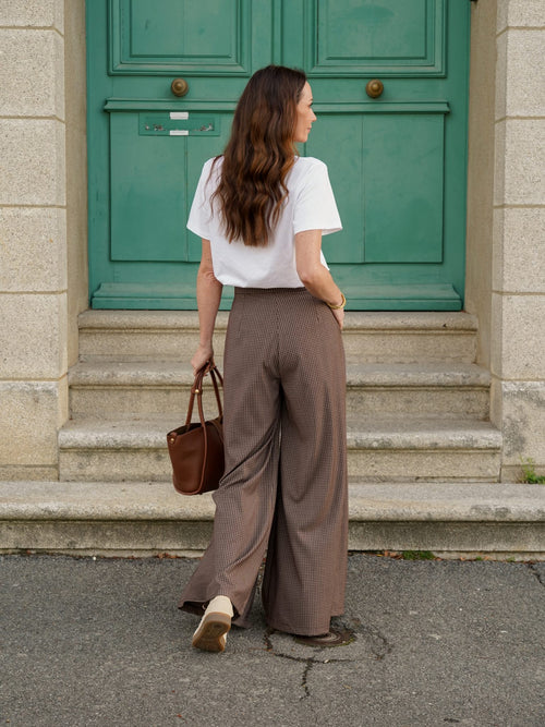 Pantalon palazzo à carreaux marron – PANTALON LEON MARRON – TAMASHOP – vue 19