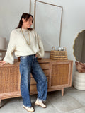 Pull beige grosse maille col rond manches longues – IZAYA – photo 2