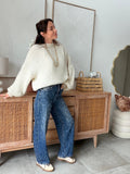 Pull beige grosse maille col rond manches longues – IZAYA – photo 3