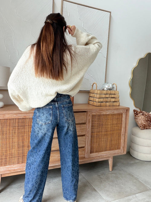 Pull beige grosse maille col rond manches longues – IZAYA – photo 4
