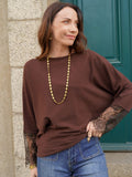 Pull chocolat manches dentelle – PULL LESLIE CHOCOLAT – TAMASHOP – vue 7