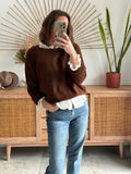 Pull femme oversize encolure bateau marron – NAHE – photo 3